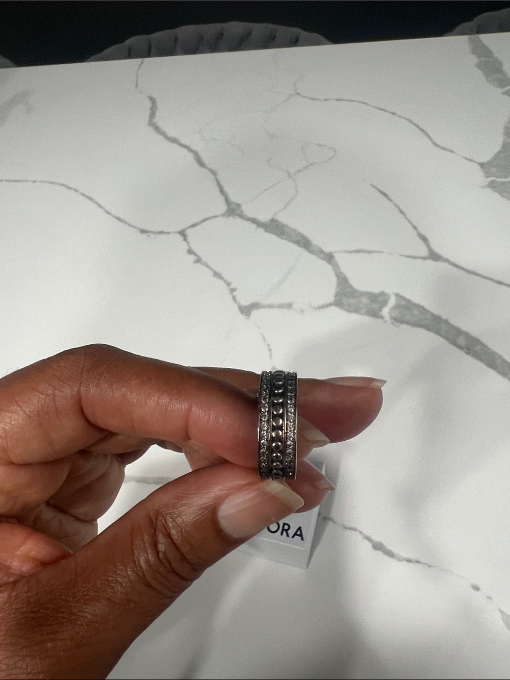 Pandora Silver Tone Layered Crystal Stack Ring Brand New​ - Picture 4 of 6